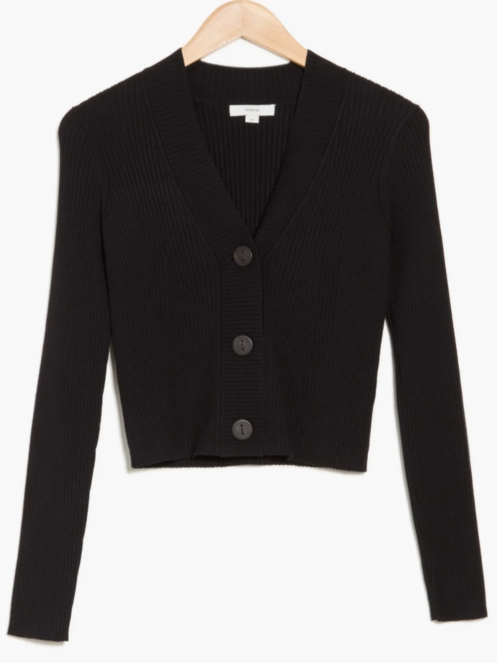 Vince Rib Wool Cardigan Black Large Wool Blend